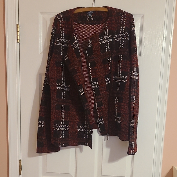 Chaps Sweaters - Chaps Red and Black Checkered Cardigan